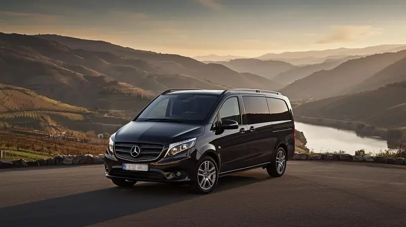 Van Mercedes-Benz de nove lugares, parada sobre o vale do Douro